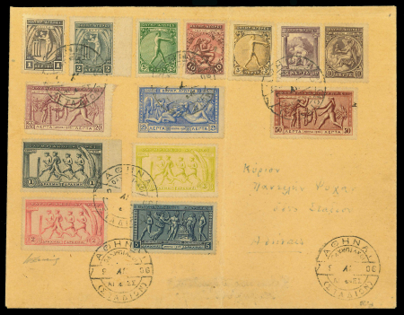 First Day of the Games: 1906 (Apr 9) envelope with complete set of the 1906 Olympic issue all tied by the stadium cancel