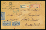 1907 (Mar 2) Post & Telegraphs printed envelope sent registered to the Netherlands with misperfed 25l