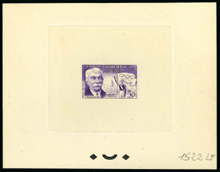 Stamp of Olympics » Pierre de Coubertin and the IOC France: 1937 Pierre de Coubertin group of 7 deluxe die proofs in different colours