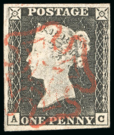 1840, 1d black pl.1a AC with four margins and neat