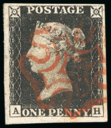 1840, 1d black pl.1b AH with four good to very large margins, crisp red MC