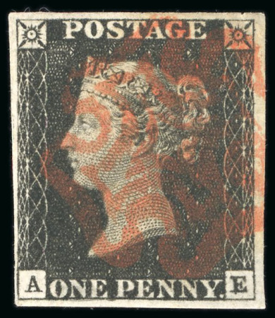 1840, 1d black pl.1b AE with four margins and red MC,