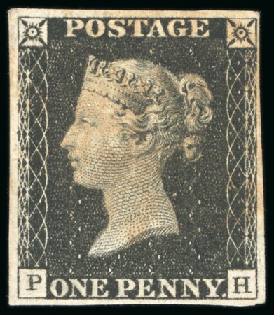 1840, 1d black pl.1b PH with four margins and inverted watermark, used