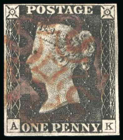 GB 1840, 1d black pl.2 AK with four margins and MC