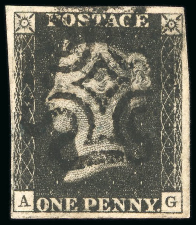 1840, 1d black pl.5 AG with four margins and neatly struck upright black MC
