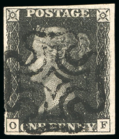 1840, 1d black pl.5 OF with close to very good margins, very fine black MC