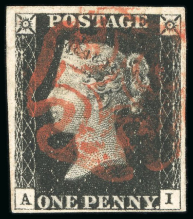 1840, 1d black pl.6 AI with four margins and red MC,