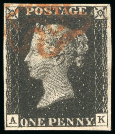 1840, 1d black pl.8 AK with four margins and red MC