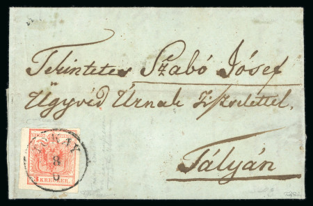 Stamp of Austria TOKAY DURCHSTICH auf Österreich 1850 3Kr rot Handpapier