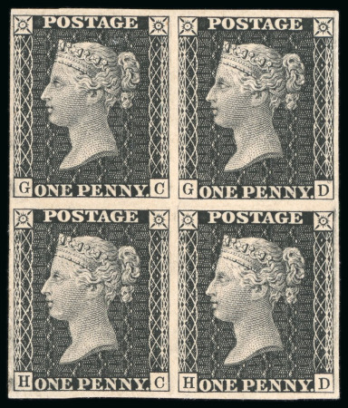 Stamp of Great Britain » Line Engraved Essays, Plate Proofs, Colour Trials and Reprints 1872 South Kensington Exhibition 1d pl.27 proof in unused imperforate block of four, printed in black