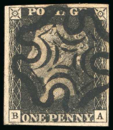 Stamp of Great Britain » 1840 1d Black and 1d Red plates 1a to 11 1840 1d black pl.9 BA, close to large margins neatly cancelled by a crisp black London "broken points" MC