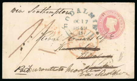 1841 1d. pink envelope, sent from Godalming to Mooltan