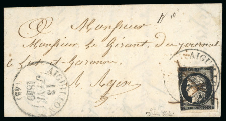 1849, Lettre affranchissement Y&T n°3 Cérès 20 centimes