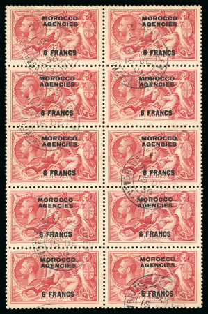 1935-36 re-engraved Seahorse 6f on 5s used block of 10 with Casablanca 15 DE 36 double-circle ds