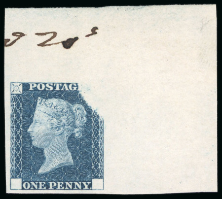 Stamp of Great Britain » Line Engraved Essays, Plate Proofs, Colour Trials and Reprints 1840 Rainbow Colour trial 1d on white unwatermarked paper in deep blue