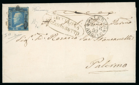 1859, Lettera con 2 gr. azzurro smorto II tav.