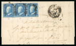1859, Lettera con striscia di 3 del 2 gr. II tav.