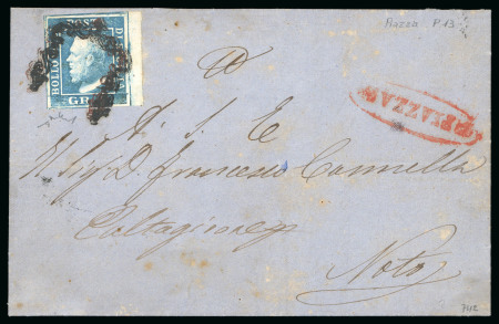 1859, Lettera da Piazza con 2 gr. annullato con ferro di cavallo rosso.