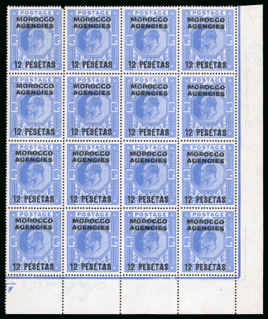 Stamp of Morocco Agencies (British Post Offices) » Spanish Currency 1912 12p on 10s mint n.h. lower right corner marginal block of 16