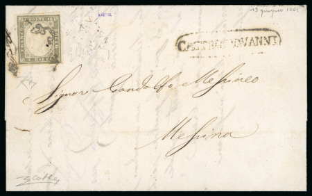 1861, Lettera da Castrogiovanni con 10 c.mi di Sardegna