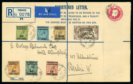 Tangier: 1935 (Apr 16) GB 4 1/2d registered envelope, size H, with philatelic franking 