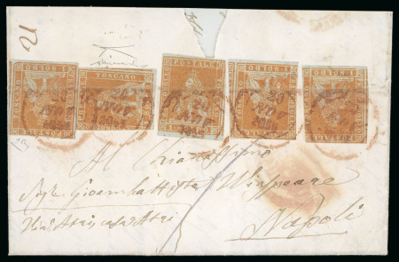 1855, lettera da Pisa affrancata con 5 1 soldo.