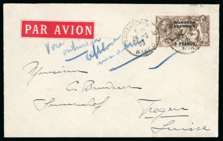 Marrakesh: 1930 (Sep 25) envelope sent by airmail to Switzerland with 1924-32 3f on 2s6d tied by French P.O. "MARRAKECH-GUELIZ"cds,