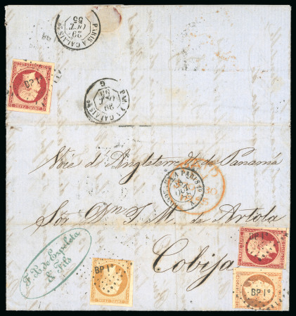 Stamp of France » Empire 1853-1862 1855, Lettre pour Cobija (Bolivie - Bolivia), affranchissement