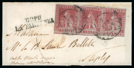 1854, Lettera con striscia di tre dell'1 cr.