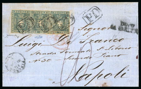 1860, Lettera con striscia di tre del 20 c.mi.