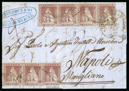 Toscana. 1851, Collezione comprendente 56 lettere, per lo più affrancate e montate su fogli d'album