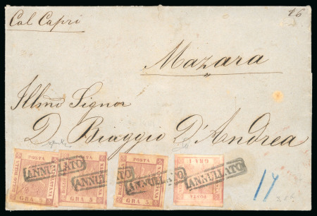 1858, Lettera affrancata per 16 grana per Mazara.