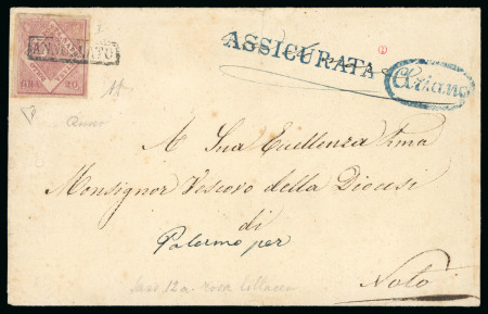 1858, Assicurata da Ariano con 20 grana isolato per Noto.