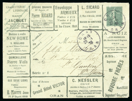 1905, Semeuse lignée 15 centimes vert enveloppe annonces