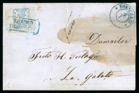 1858 40pa on bluish paper, good to huge margins, tied to cover to Galatz by framed "FRANCO / FOKSCHANY" handstamp