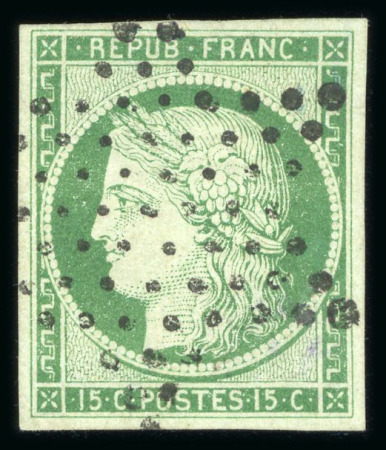 Stamp of France » Type Cérès de 1849-1850 1849, Cérès non dentelé Y&T n°2 15 centimes vert,
