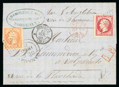 1860, Lettre pour Valparaiso (Chili - Chile), affranchissement