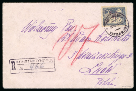1920, Registered cover to Lwow franked 1Mk blue-violet