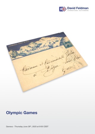 Original envelope with eight illustrated 1936 Olympic post stamps and three  Olympic Village cancellations