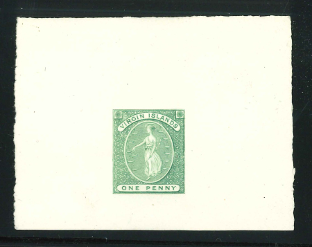1866 1d green die proof on card, fine & scarce
