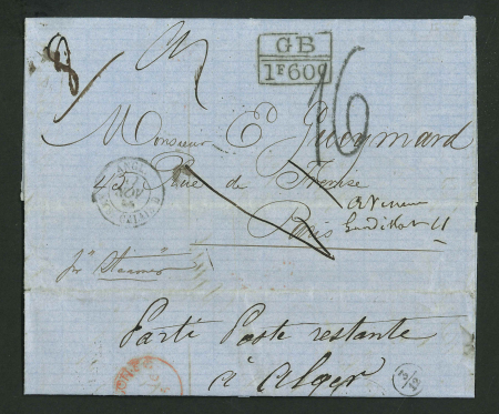 Stamp of Danish West Indies 1865 (Oct 28) Entire letter from St. Thomas to Paris, redirected to Alger