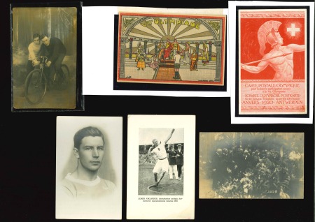1920 Antwerp collection of postcards incl. real photo postcard of Baillet-Latour (organiser of the Games) with King Albert I