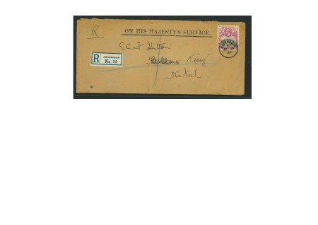1925 (Jan 30) OHMS envelope sent registered to Natal