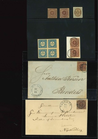 Stamp of Denmark 1851-70, Group incl. 2rbs reprint block of four, two