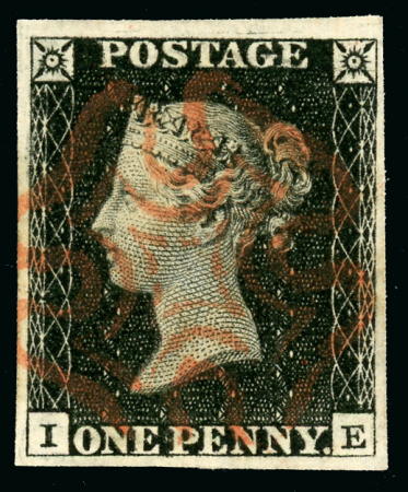 Stamp of Great Britain » 1840 1d Black and 1d Red plates 1a to 11 1840 1d pl.1b IE MATCHED pair, 1d black with almost complete central MC, and 1d red with superb clear black MC