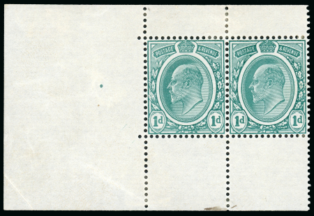 Stamp of Great Britain » King Edward VII Type 1, 1d. marginal pair of plate proofs in green,