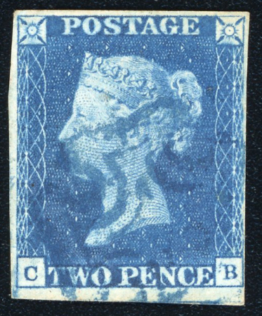 Stamp of Great Britain » 1840 2d Blue (ordered by plate number) 1840 2d blue pl.2 CB with a very fine strike of a blue Maltese Cross