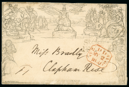 Stamp of Great Britain » 1840 Mulreadys & Caricatures 1840 (May 2) 1d Mulready letter sheet (A175) used locally four days prior to the official first day of use