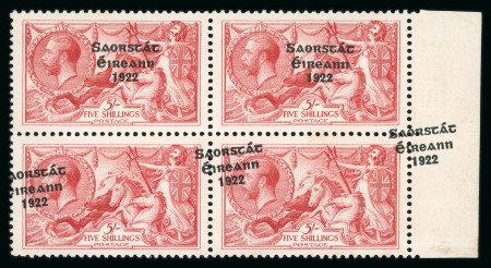 Stamp of Ireland » 1925 Narrow Date Overprints (T66-T68) 5s rose red, mint nh right sheet marginal block of four
