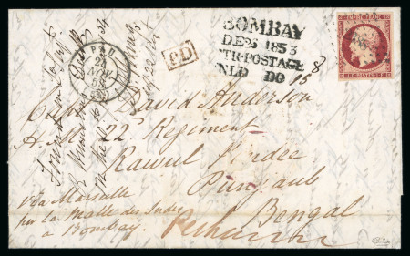 1853, Lettre acheminée par la Malle des Indes dans